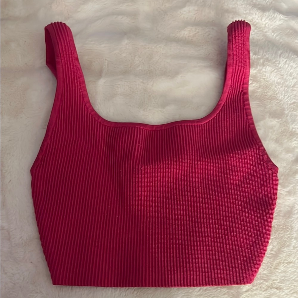 Ribbed Red Sleeveless Crop Top